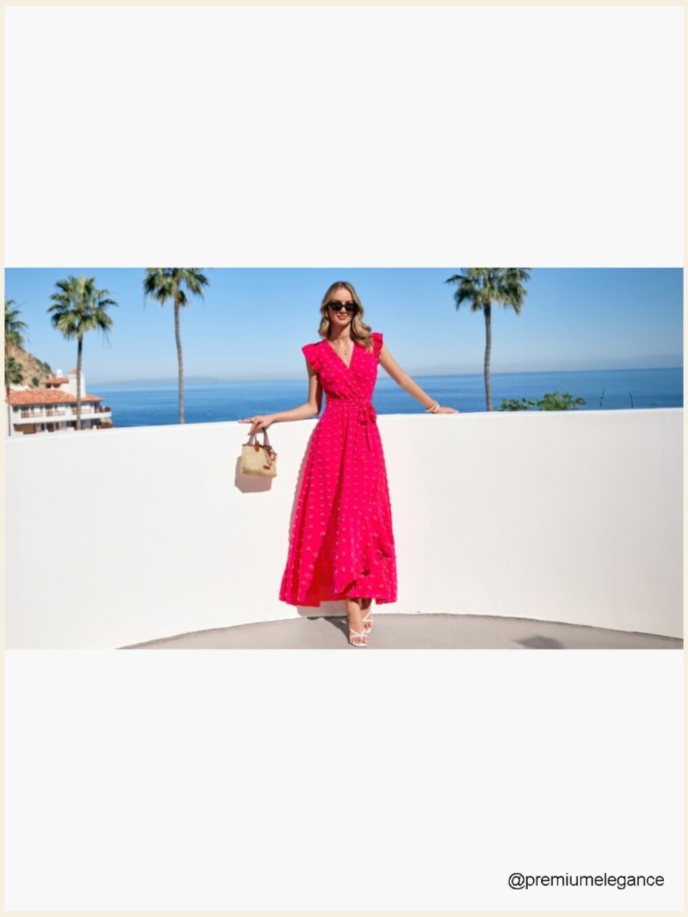 Swiss Dot Maxi Dress with V-Neck, Cap Sleeves, and Tie Waist - Picture 7 of 7